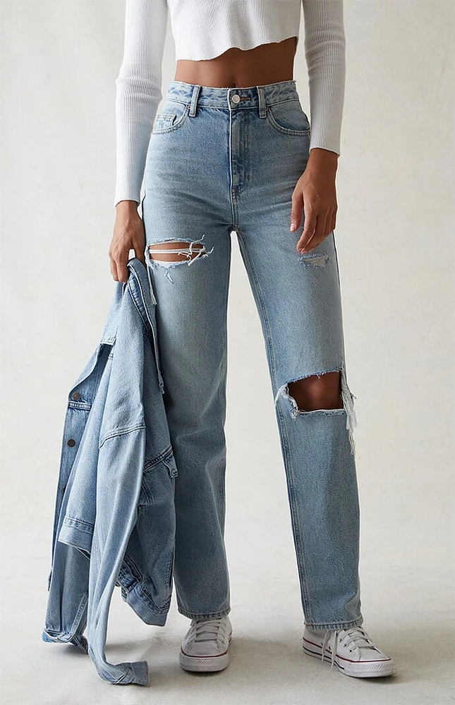 PacSun Light Indigo Ripped Curve '90s Boyfriend Jeans