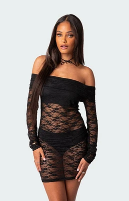 Edikted Halle Sheer Lace Mini Dress