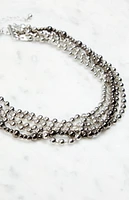 LA Hearts Silver Black Beaded Necklace