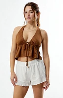 Your Favorite Faux Suede Tie Front Halter Top