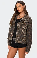 Edikted Leopard Print Denim Jacket