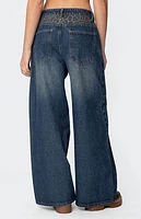 Edikted Gwen Leopard Detail Low Rise Jeans