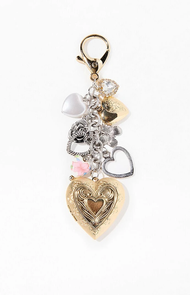 LA Hearts Mixed Metal Heart Locket Bag Charm Keychain