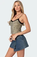 Edikted Leopard Printed Lace Trim Tank Top