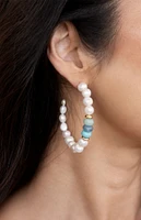 Ettika Beach Day Pearl and Blue Gemstone Hoop Earrings