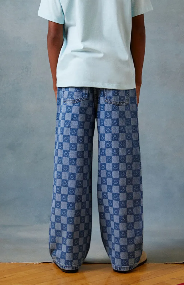 Smiley Checker Baggy Jeans