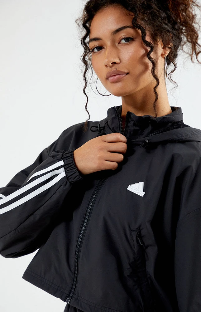 adidas Recycled Black Essentials 3-Stripes Woven Windbreaker Jacket