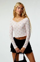 Est. PAC 1980 Cherry Print Lace Long Sleeve Top