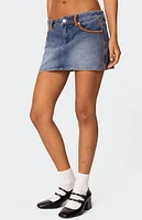 Edikted Vera Suede Trim Denim Mini Skirt