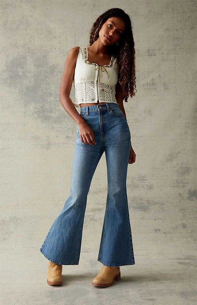 PacSun Medium Blue Stretch High Waisted Flare Jeans