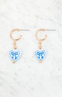 LA Hearts Blue Bow Heart Drop Hoop Earrings