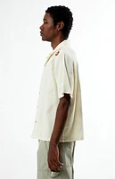 Pacsun Cream Floral Embroidered Oversized Camp Shirt