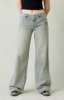 Pacsun Casey Camo Star Low Rise Baggy Jeans Light Indigo