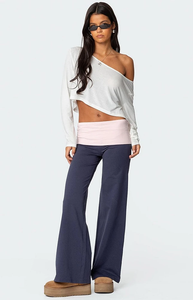 Edikted Wide Leg Contrast Fold Over Pants