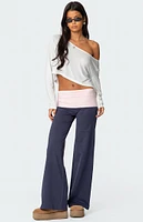 Edikted Wide Leg Contrast Fold Over Pants