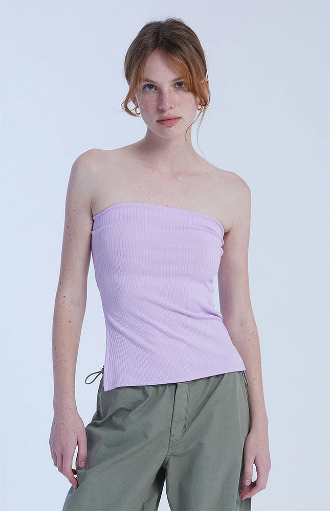 Strapless Side Slit Ribbed Top
