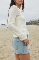 John Galt White Button Front Tie Cardigan