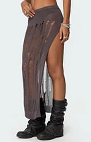 Edikted Jaynie Distressed Knit Maxi Skirt