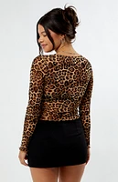 LA Hearts Leopard Mesh Long Sleeve Top