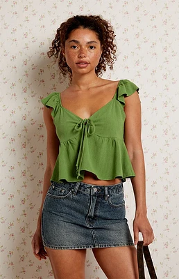 LA Hearts Keyhole Linen Babydoll Top