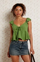 LA Hearts Keyhole Linen Babydoll Top