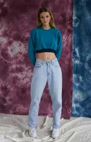 Upcycled Aqua Super Cropped Sweatshirt