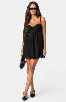 Edikted Bonny Lace Trim Cotton Mini Dress