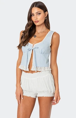 Edikted Shiloh Tie Front Eyelet Trim Top