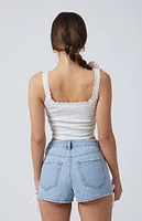 PacSun Light Indigo Side Stripe Bow High Waisted Denim Festival Shorts