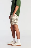Pacsun Tan Floral Embroidered Linen Volley Shorts