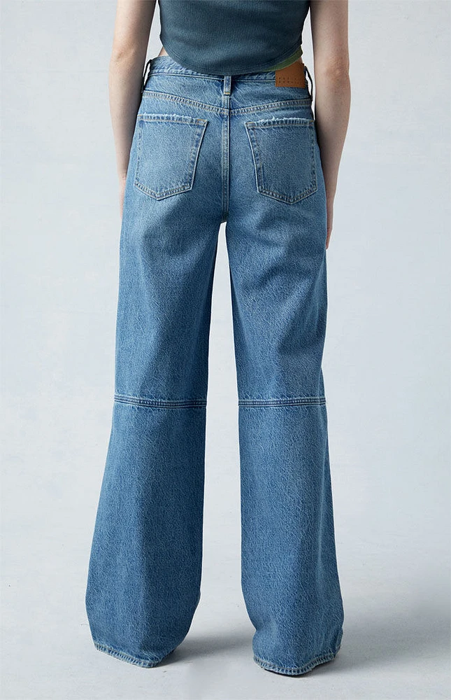 PacSun Eco Medium Indigo Paneled Mid Rise Baggy Jeans