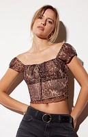 LA Hearts Leopard Mesh Tie Front Top