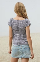 John Galt Blue & White Plaid Blair Short Sleeve Top