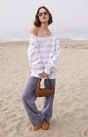 John Galt Striped Fleece Off-The-Shoulder Sweatshirt