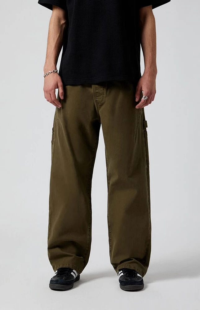 Pacsun Stretch Olive Baggy Carpenter Pants