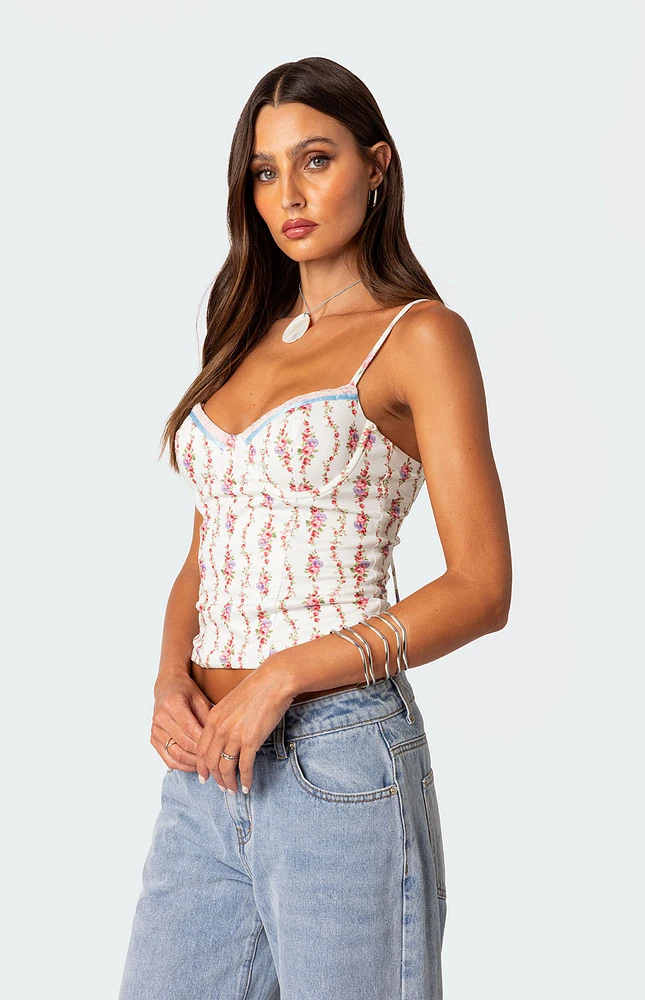 Indira Printed Cupped Lace Up Corset