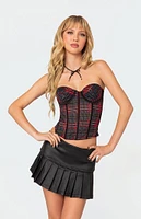 Tory Plaid Print Mesh Corset