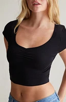 Est. PAC 1980 Fleur Cinched Short Sleeve Crop Top