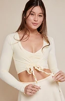 PAC 1980 Active Yellow Tie Front Merrow Edge Long Sleeve Top