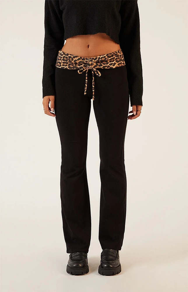 LA Hearts Leopard Print Fold-Over Flare Pants