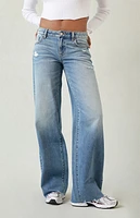 Pacsun Casey Ripped Raw Cut Low Rise Baggy Jeans Medium Blue