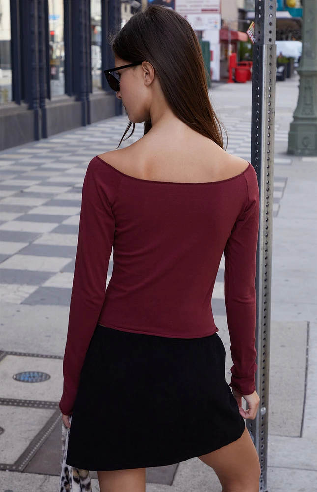 Burgundy Mayson Off-The-Shoulder Long Sleeve Top