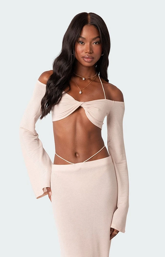 Edikted Celeste Off Shoulder Twist Crop Top