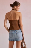 Beverly and Beck Celine Satin Tie Front Halter Top