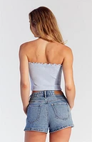 Pacsun Light Indigo Exposed Button High Waisted Denim Festival Shorts