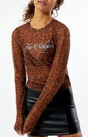 True Religion Leopard Rhinestone Mesh Long Sleeve Top