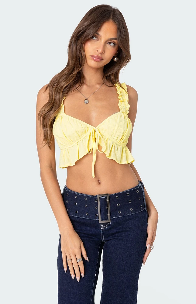 Edikted Tie Front Ruffled Top