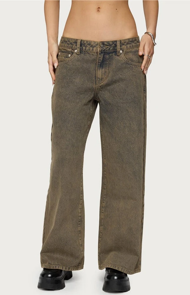Edikted Petite Zahra Mud Wash Low Rise Jeans