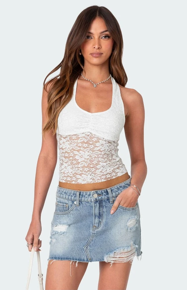 Edikted Tia Sheer Lace Halter Top