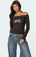 Edikted TJ Off Shoulder Knit Bow Top